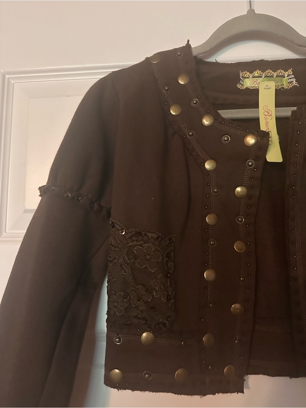 Cropped Brown Embellished Women's Blazer - Picture 3 of 5
